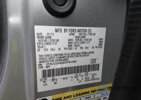 2013 Ford Expedition Limited z USA, uszkodzony, nr VIN 1FMJU2A52DEF61349